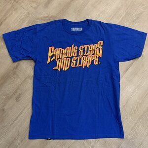 Famous Stars & Straps Gold Bars Logo Shirt Blue Men's Large L Rap Y2K Punk Tee